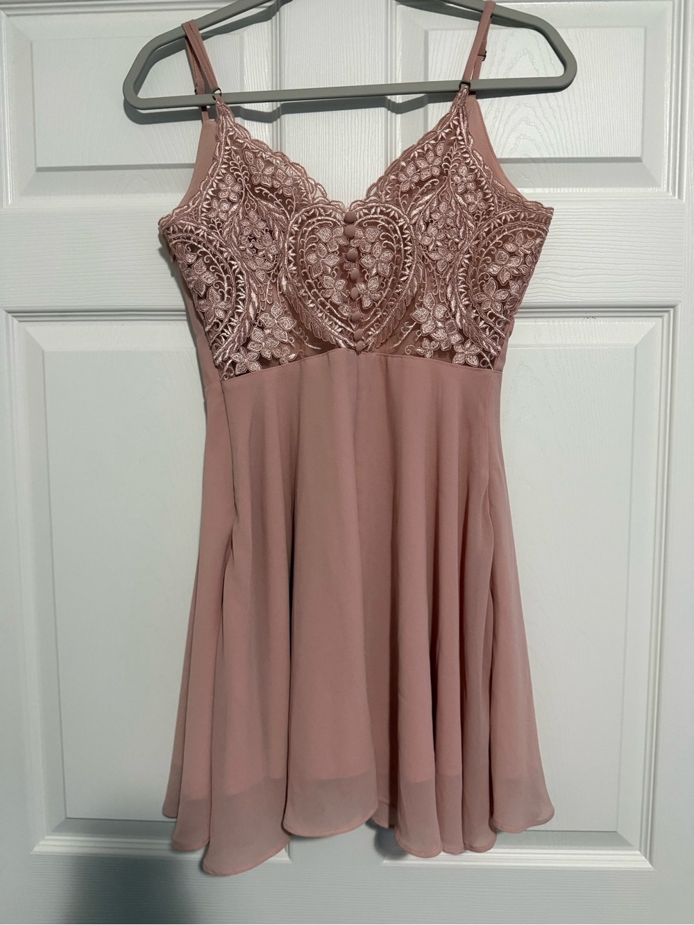 Lulu's Dusty Rose Lace Bodice Chiffon Mini Dress